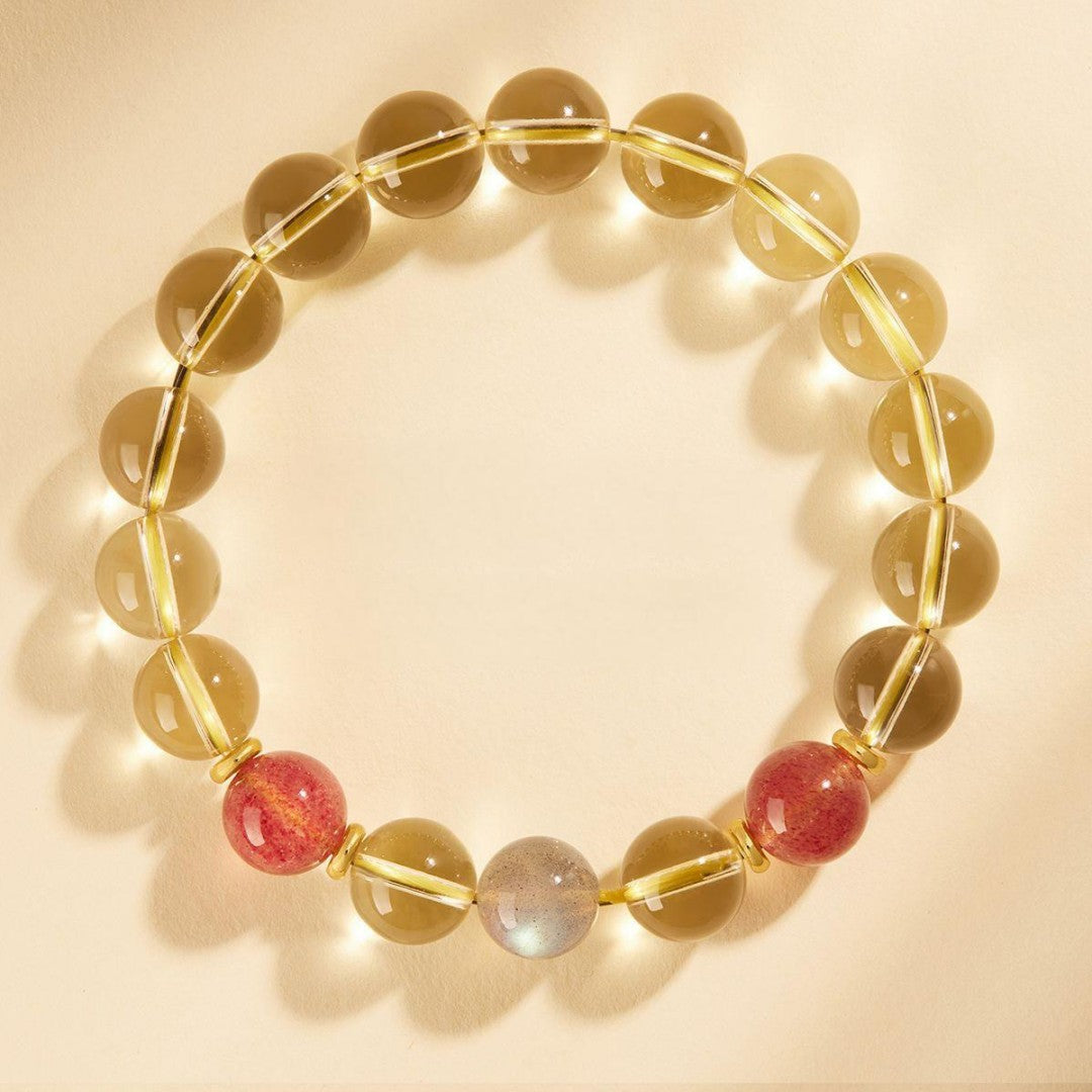 citrine strawberry quartz gray moonstone bracelet 10mm