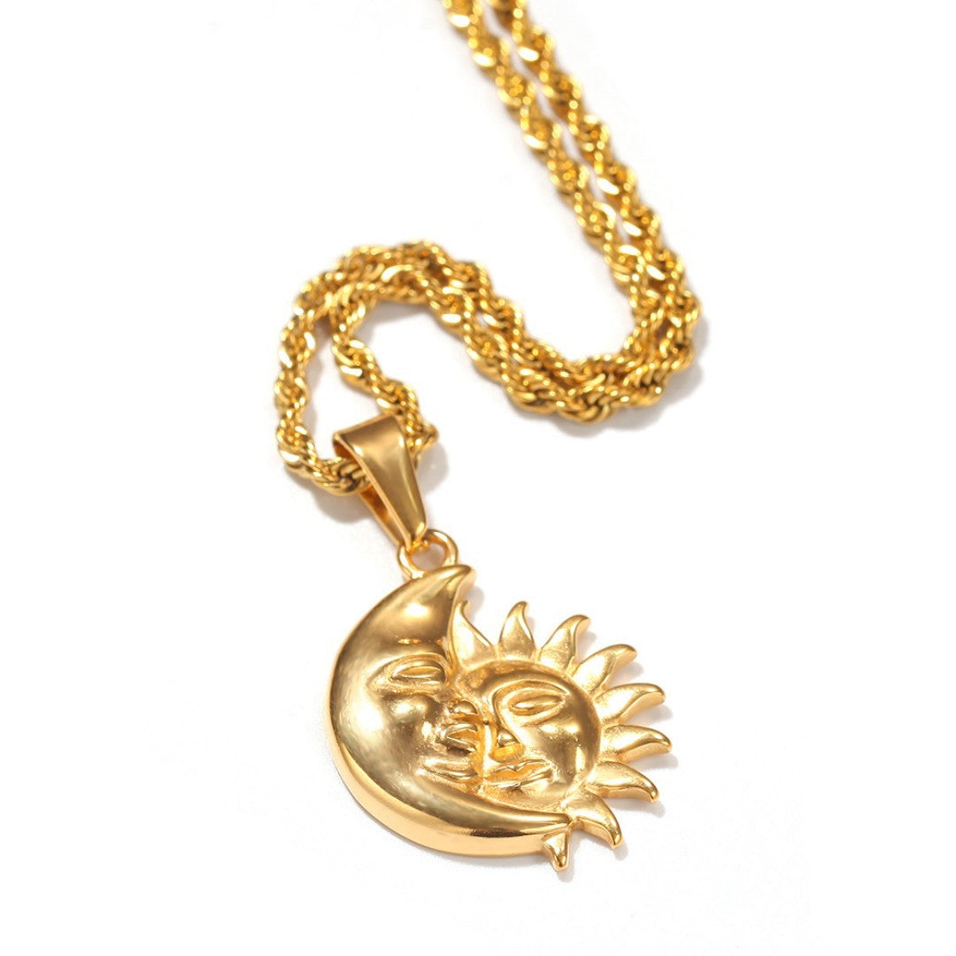 Large gold plated sun and moon yin-yang pendant necklace on a 60cm chain