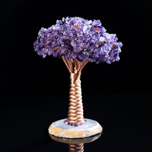 Amethyst Feng Shui Money Tree - Wealth & Intuition Energy with Natural Agate Base (Large/Small)