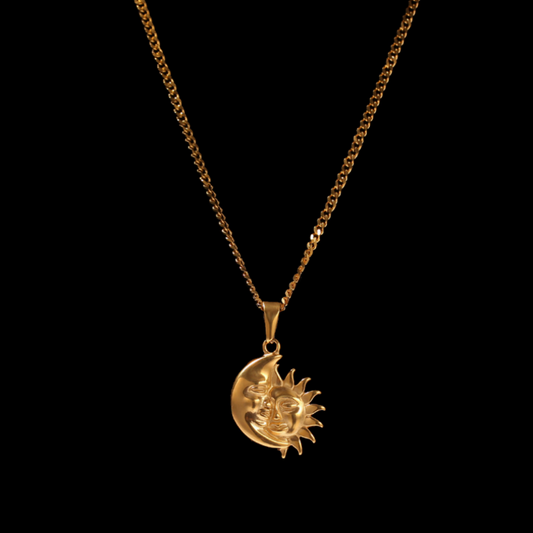 Large gold plated sun and moon yin-yang pendant necklace on a 60cm chain