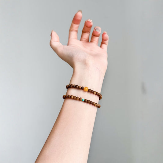 Qi-Nan agarwood bracelet with amber and turquoise accents