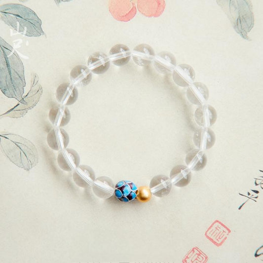 Lotus White Crystal Bracelet with Pure Silver Lotus Bead – Spiritual Clarity & Peace