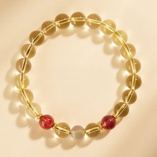 citrine strawberry quartz gray moonstone bracelet 8mm