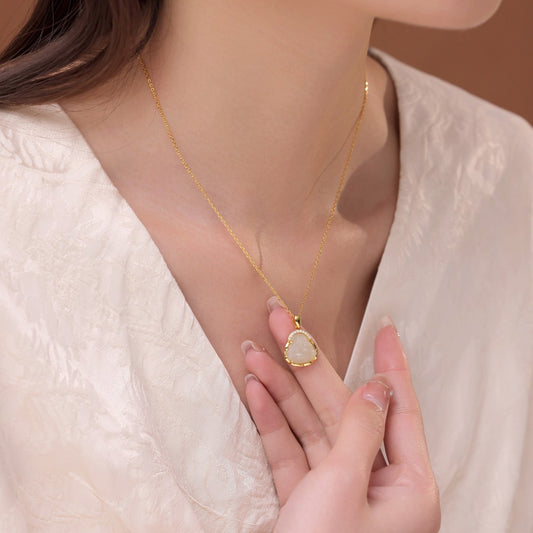 Hetian Jade Buddha Necklace - Serenity Pendant in Gold Plated Sterling Silver
