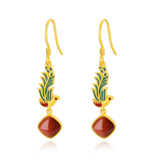 Peacock Carnelian Earrings - Focus on Confidence Gold Plated Sterling Silver
