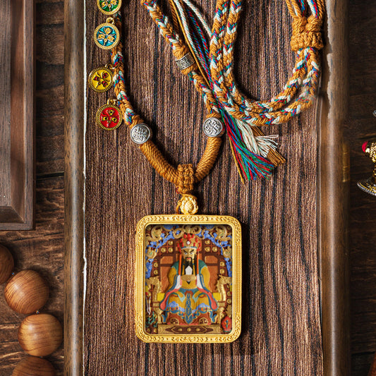 Hand-Painted Thangka Tibetan Pendant – Five Buddhist Deities