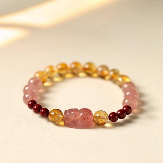 Golden sheen obsidian strawberry quartz bracelet Feng Shui