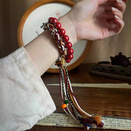 Tibetan Protection Bracelet - Vermillion Beads & Five-Element Thread for Spiritual Grounding