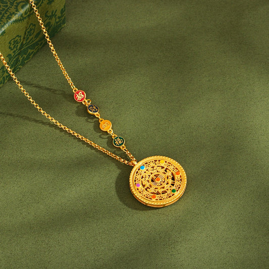 Eight Treasures Compass Sterling Silver Necklace (Gold Plated) - Feng Shui Wealth for Opportunities