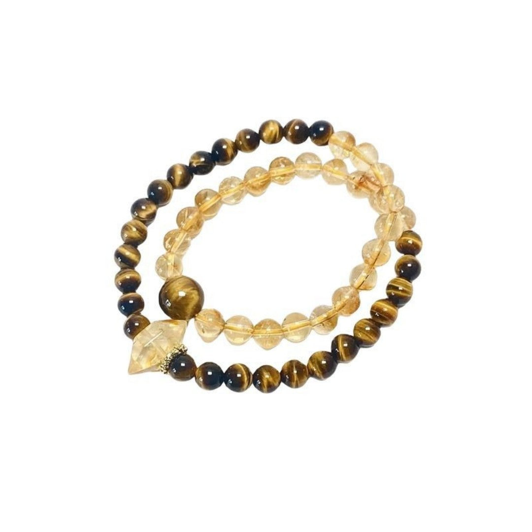 Tigers' eye citrine double-loop Feng Shui bracelet