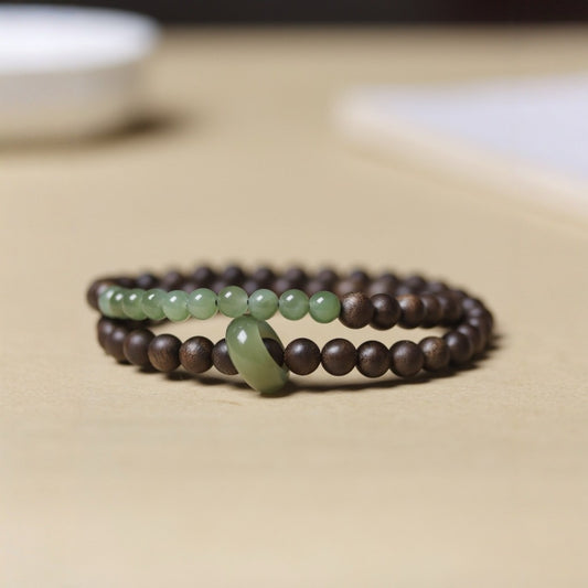 Dual-wrap Hetian jade and agarwood meditation bracelet