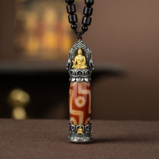 Tibetan Nine-Eyed Dzi Bead pendant necklace