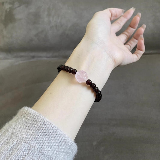 Garnet & Carved Rose Quartz Crystal Fox Bracelet – Love & Wisdom Energy Jewelry