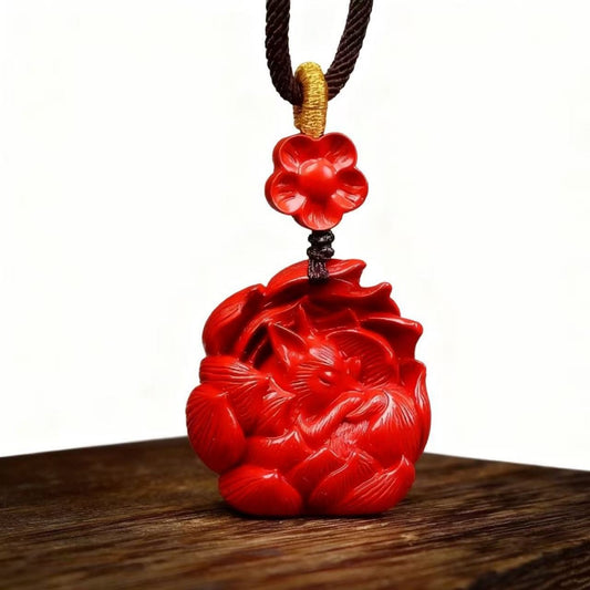 Cinnabar Nine-Tailed Fox Pendant Necklace – Red and Purple Sand Options | Spiritual Talisman for Protection and Wisdom
