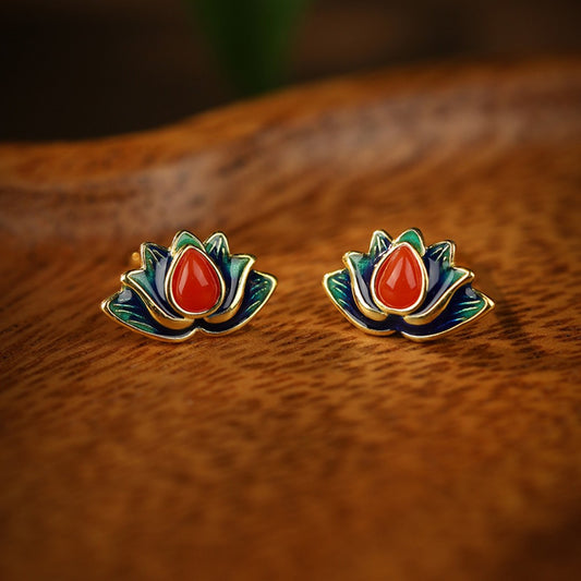 Lotus Carnelian Studs - Mindful Bloom Earring