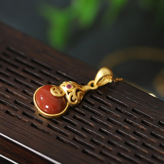 Double Blessings Gourd Necklace - Wealth Pendant Sterling Silver Gold Plated