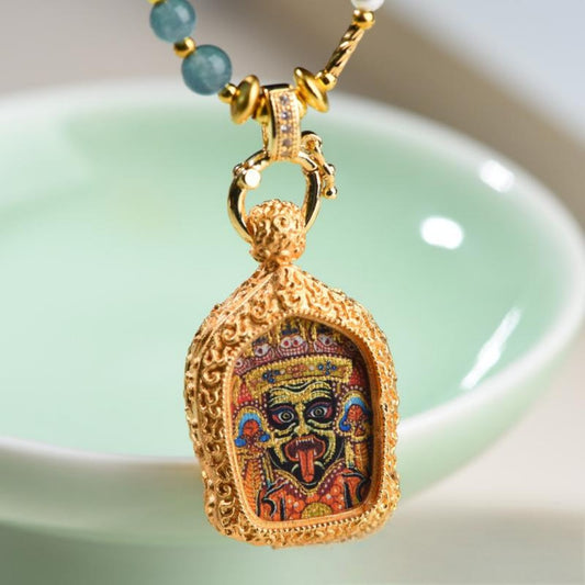 Tibetan Buddhist Copper Guardian Deity Pendant