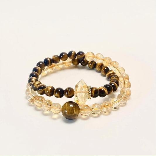 Tigers' eye citrine double-loop Feng Shui bracelet