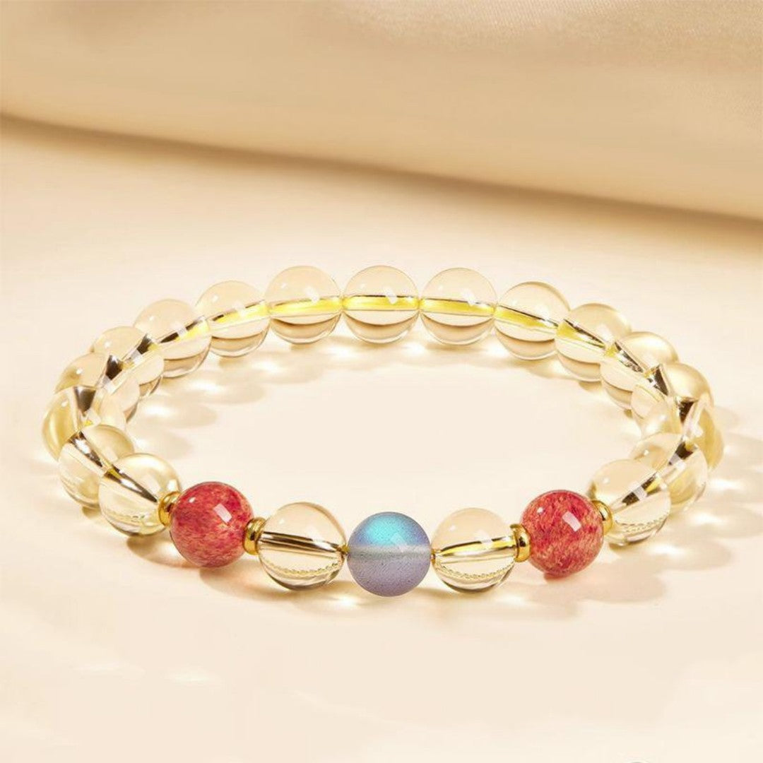 citrine strawberry quartz gray moonstone bracelet