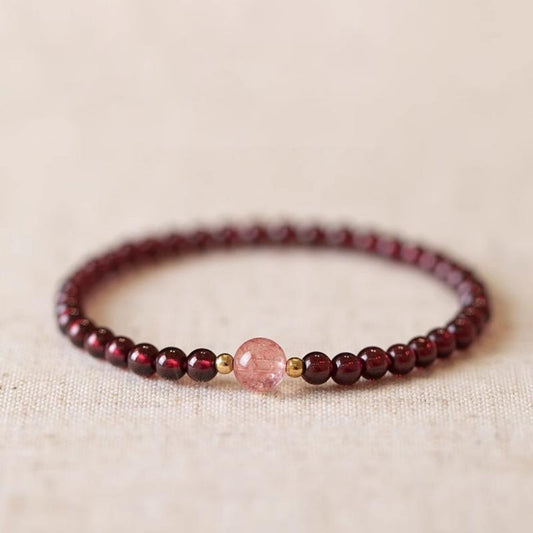 Garnet & Strawberry Quartz Passion Bracelet - Vitality Boost for Creative Energy (Single/Double Strand)