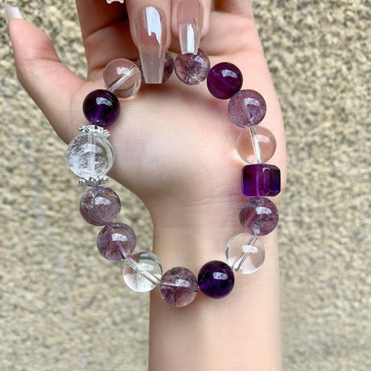 Amethyst & Clear Quartz - Spiritual Protection Bracelet for Clarity & Energy Shielding