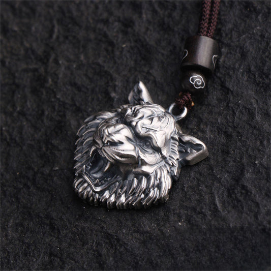 S999 sterling silver vintage tiger head necklace with detailed handcrafted design