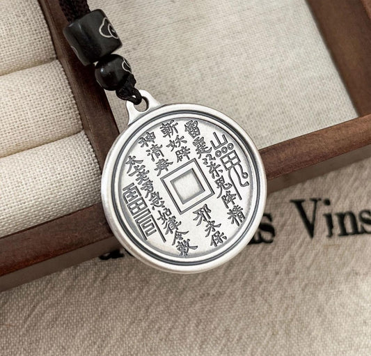 Taoist Yin-Yang Bagua Pendant – Solid Silver 999 Mountain Spirit Talisman Amulet