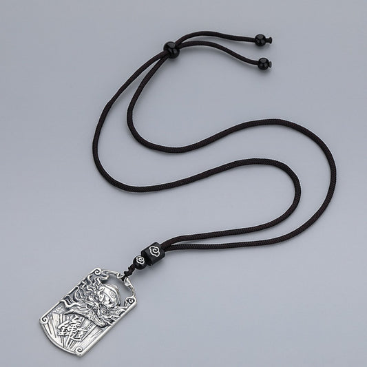 Zhong Kui Taoist S925 Sterling Silver Pendant – Vintage Feng Shui Protection Necklace