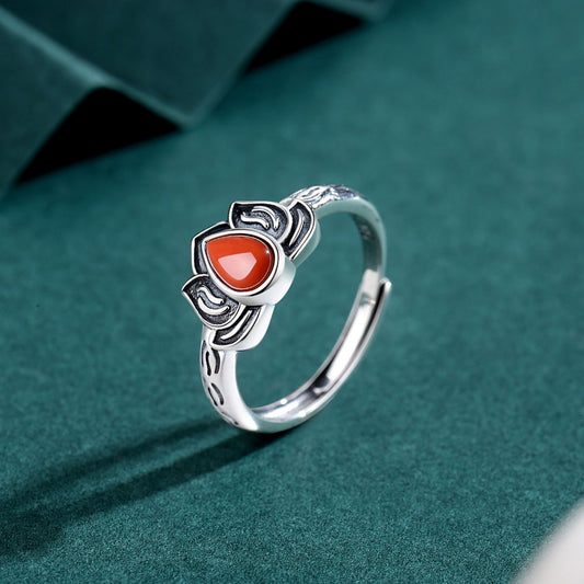 Lotus Carnelian Ring - Mindful Clarity Sterling Silver Jewelry