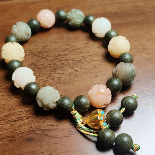 Wealth Lotus Bodhi bracelet with herbal incense bead — Feng Shui inspired jewelry