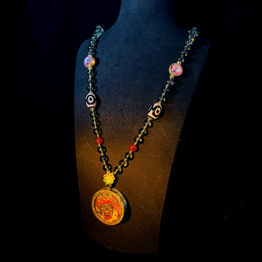 Green phantom quartz bead necklace with Zakiralam pendant