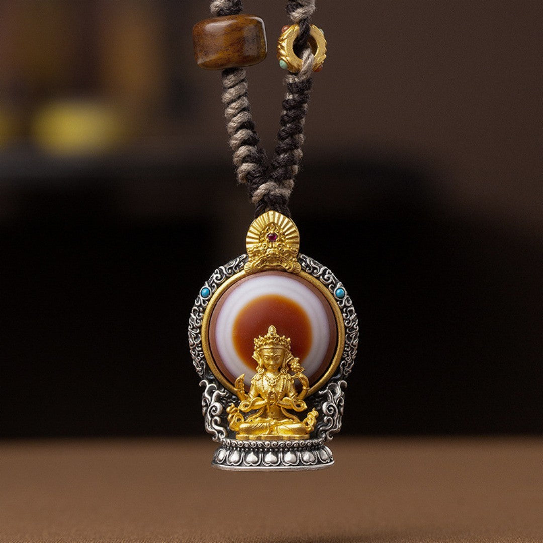 Four-Armed Avalokitesvara pendant with Tibetan mantra engraving