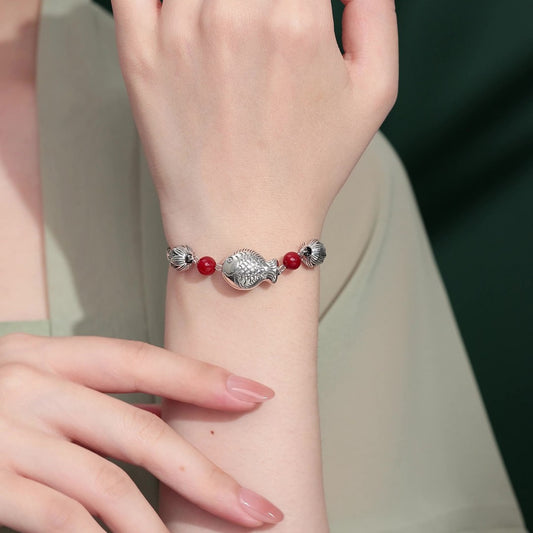 Koi Lotus Bracelet - "Year of Abundance" Thai Silver Chain with Carnelian