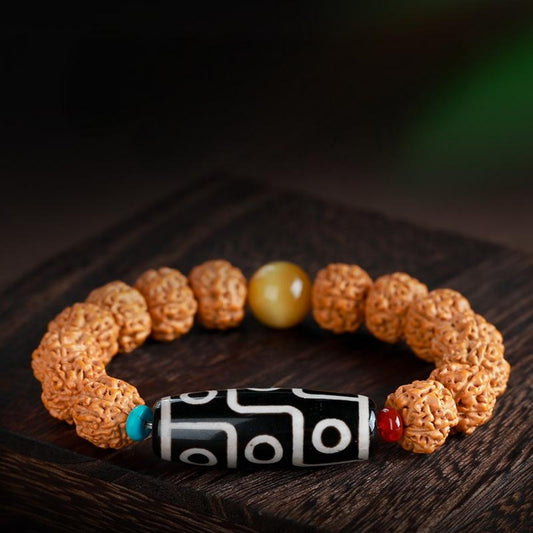 nine eye dzi bead bracelet with tiger eye 12mm