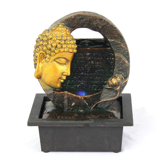 Half face Buddha stone sculpture with gold lotus — feng shui decor