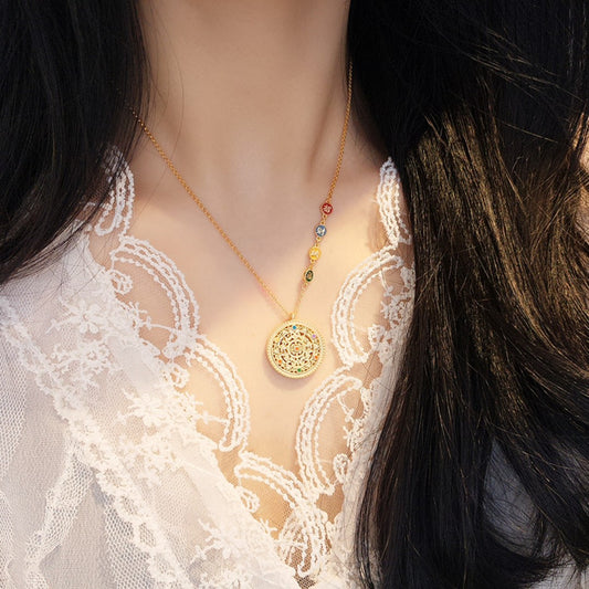 Eight Treasures Compass Sterling Silver Necklace (Gold Plated) - Feng Shui Wealth for Opportunities