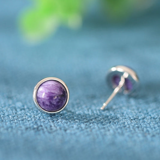 Charoite Soul Star Studs (Charoite Beads) - Intuition Activation Earrings Sterling Silver
