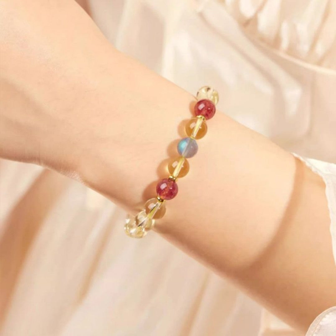 citrine strawberry quartz gray moonstone bracelet