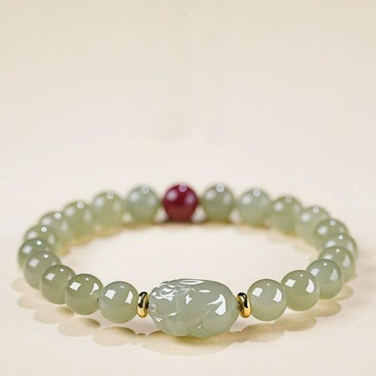 Hetian jade Pixiu red cinnabar Feng Shui bracelet