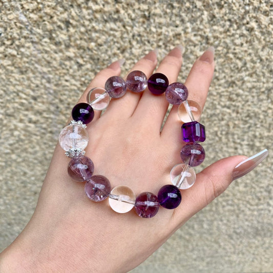 Amethyst & Clear Quartz - Spiritual Protection Bracelet for Clarity & Energy Shielding
