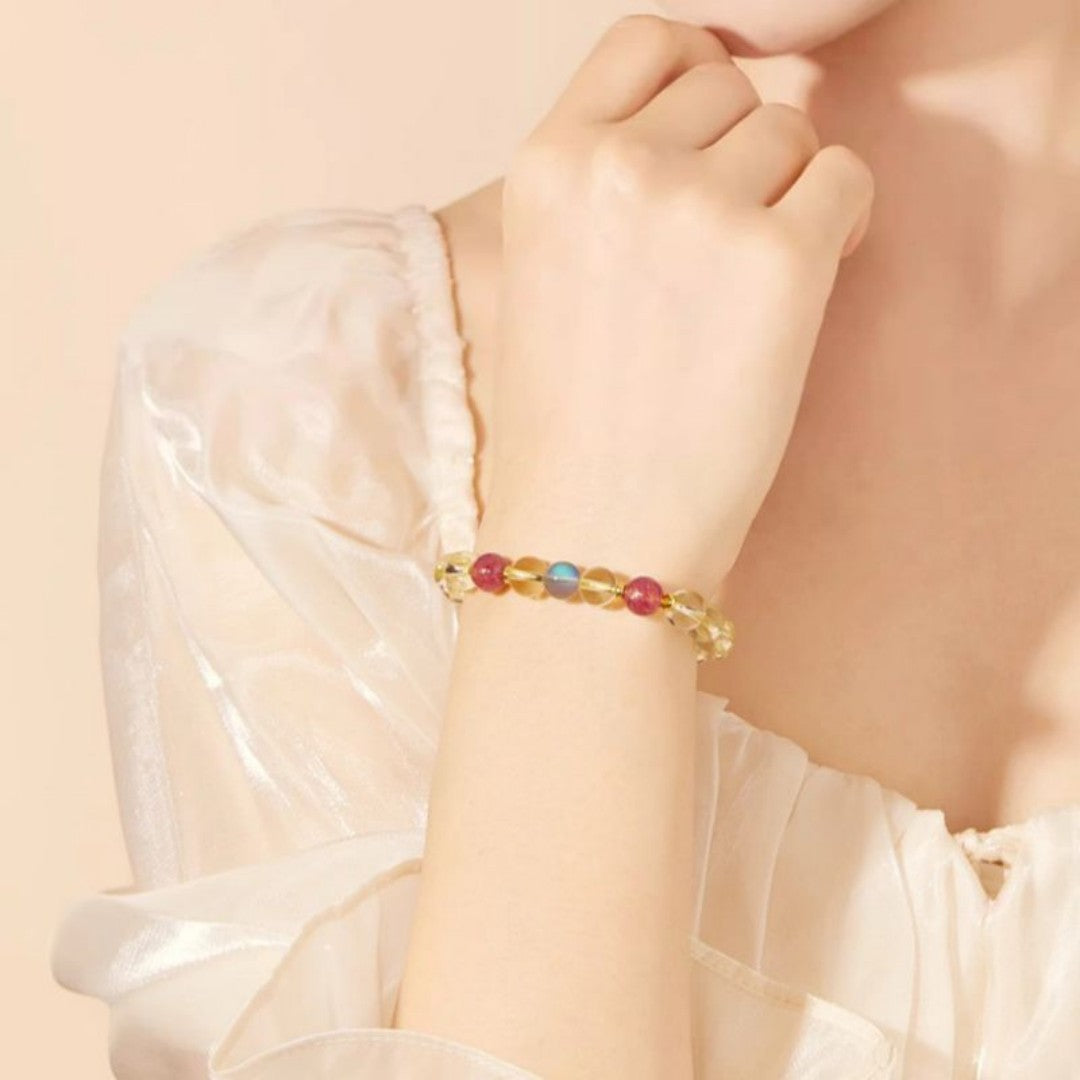 citrine strawberry quartz gray moonstone bracelet