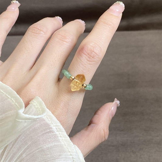 Green aventurine citrine crystal stretch ring Feng Shui