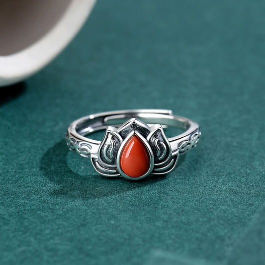 Lotus Carnelian Ring - Mindful Clarity Sterling Silver Jewelry