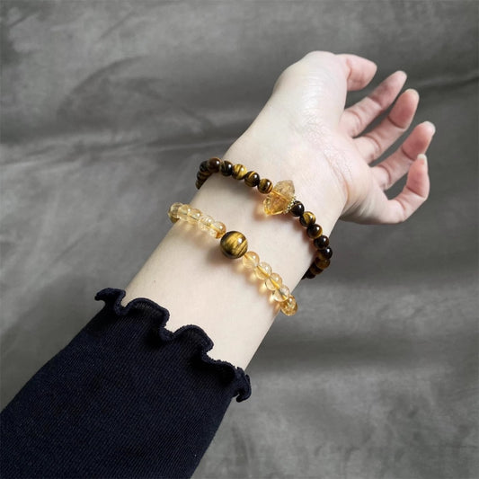 Tigers' eye citrine double-loop Feng Shui bracelet