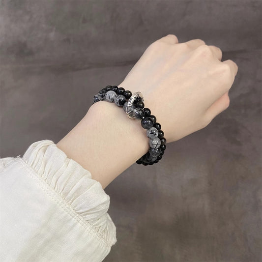 Gold Obsidian & Black Rutilated Quartz Double Wrap Bracelet – Protection & Prosperity Jewelry