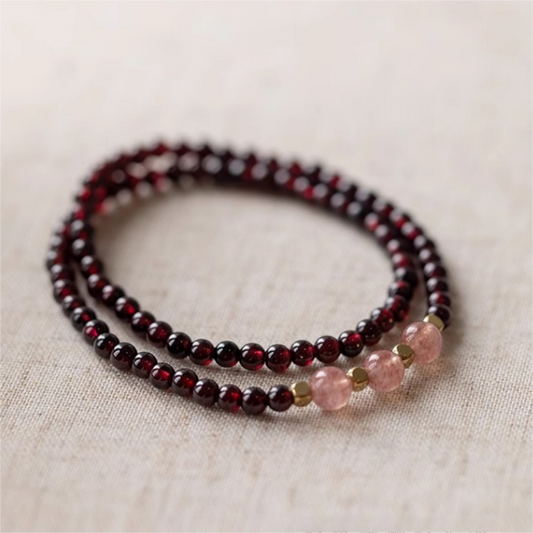 Garnet & Strawberry Quartz Passion Bracelet - Vitality Boost for Creative Energy (Single/Double Strand)