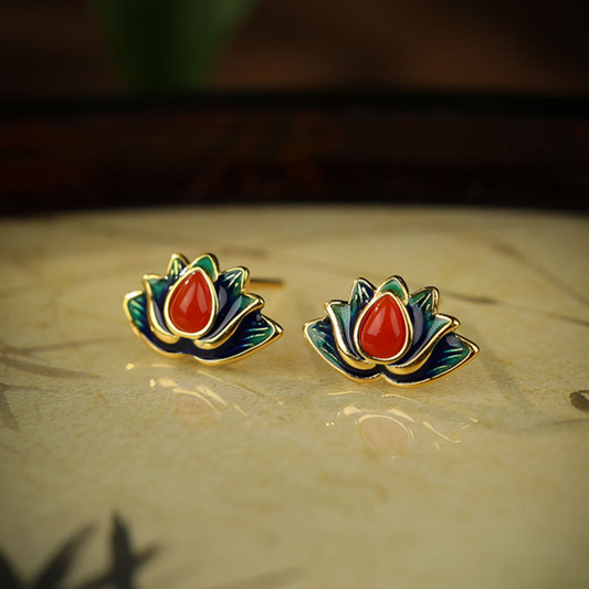 Lotus Carnelian Studs - Mindful Bloom Earring