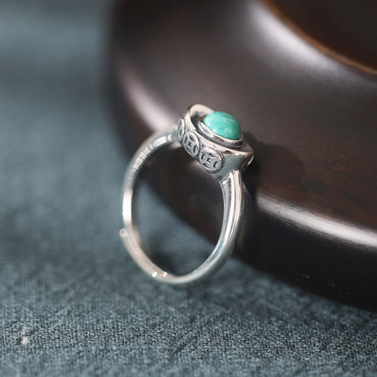 Adjustable Wealth Ring - Gold Ingot Carnelian/Turquoise Abundance Ring Sterling Silver