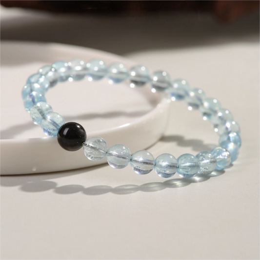 Five Elements Water Bracelet – Aquamarine & Black Obsidian Feng Shui Jewelry