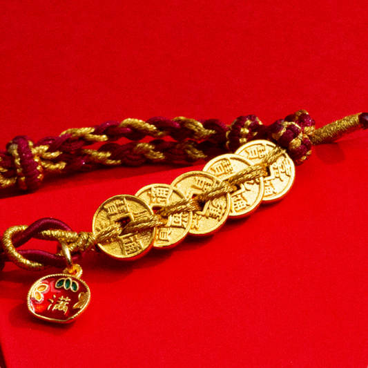 Five Emperor Coins Red String Bracelet – Feng Shui Wealth & Protection Jewelry